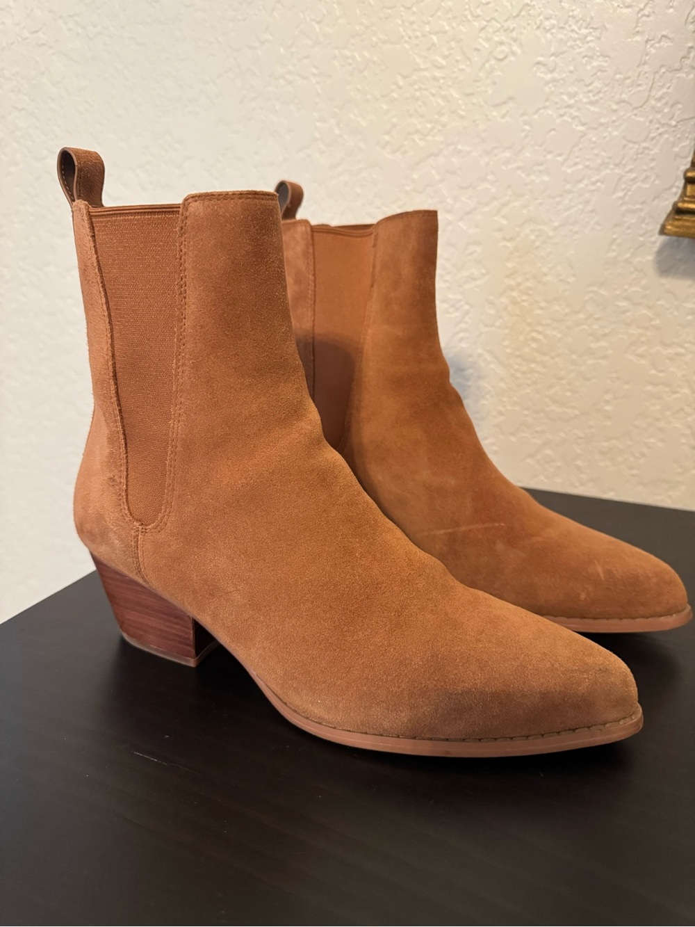 Michael Kors Suede Chelsea Ankle Boots in Cognac Luggage Brown
